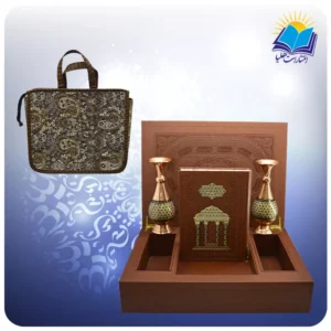 ست حافظ وزیری جعبه لپ تاپی چرم کاغذ گلاسه با 2 گلدان خاتم با ساک ترمه هدیه (كد90269)