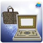 قرآن رحلی جعبه دار سفيد آينه دار بدون ترجمه با ساک ترمه هدیه (كد 2583)