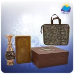 قرآن پالتويی چرم با گلدان الماس تراش 16 با ساک ترمه هدیه (كد 90140)