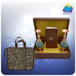 قرآن پالتويی چرم با دو گلدان فیروزه 16 با ساک ترمه هدیه (كد 90155)