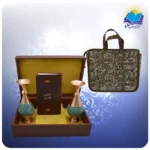 خيام و باباطاهر پالتويی چرم با دو گلدان فیروزه 16 با ساک ترمه هدیه(كد 90158)