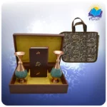 گلستان و بوستان سعدی پالتويی چرم با دو گلدان فیروزه 16 با ساک ترمه هدیه(كد 90161)