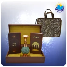حافظ و خيام و باباطاهر پالتويی چرم با گلدان فیروزه 16 با ساک ترمه هدیه (كد 90165)