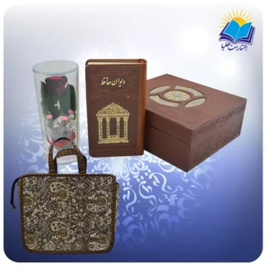 حافظ پالتويی چرم با گل رز طبيعی جاويدان با ساک ترمه هدیه (كد 90208)