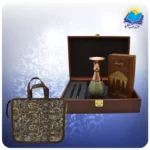 حافظ پالتویی چرم با گلدان خاتم و خودکار و روان نویس با ساک ترمه هدیه (كد 90216)