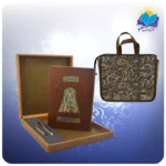 خیام وزیری مصور چرم با خودکار و روان نویس طرحدار با ساک ترمه هدیه(کد 90251)