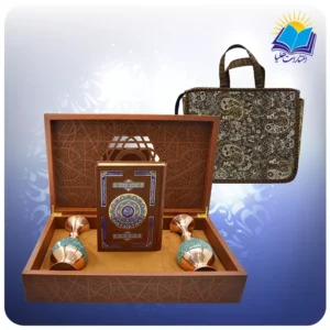 قرآن وزیری با دو گلدان فیروزه 25 با ساک ترمه هدیه(کد 90341)