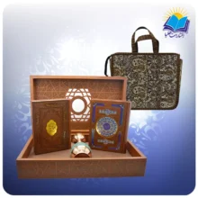 قرآن و نهج البلاغه وزیری با گلدان فیروزه 25 با ساک ترمه هدیه (کد 90357)