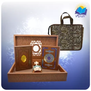 قرآن و نهج البلاغه وزیری با گلدان فیروزه 25 با ساک ترمه هدیه (کد 90357)