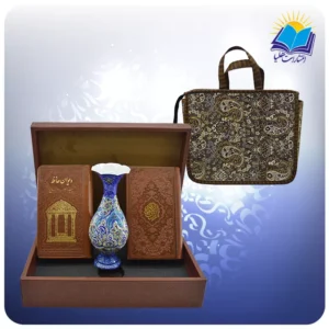 قرآن و حافظ پالتویی چرم با گلدان مینا 16 با ساک ترمه هدیه (کد 90368)