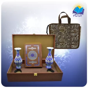 قرآن وزیری با دو گلدان مینا 20 با ساک ترمه هدیه (کد 90371)