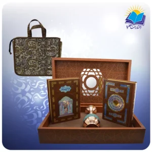 قرآن و حافظ وزیری عطری با گلدان فیروزه 25 با ساک ترمه هدیه (كد 90354)
