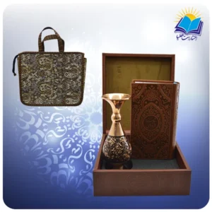 شاهنامه پالتویی چرم با گلدان الماس تراش 16 با ساک ترمه هدیه (كد 90286)