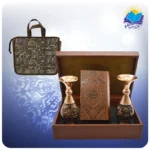 شاهنامه پالتویی چرم با دو گلدان الماس تراش 16 با ساک ترمه هدیه (كد 90290)