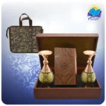 شاهنامه پالتویی چرم با دوگلدان خاتم 16 با ساک ترمه هدیه (كد 90291)