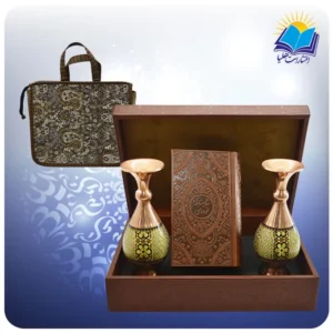 شاهنامه پالتویی چرم با دوگلدان خاتم 16 با ساک ترمه هدیه (كد 90291)