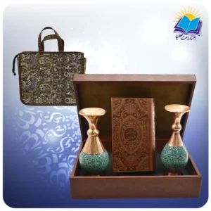 شاهنامه پالتویی چرم با دو گلدان فیروزه 16 با ساک ترمه هدیه (كد 90292)