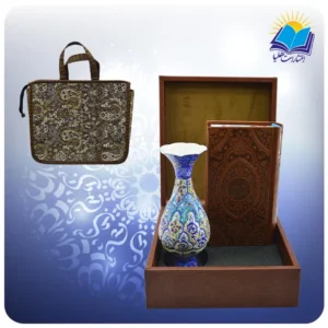 شاهنامه پالتویی چرم با گلدان مینا 16 با ساک ترمه هدیه (كد 90294)