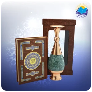 قرآن وزیری با گلدان 30 فیروزه جعبه چرم طلقدار (کد 190387)