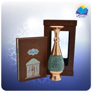 حافظ وزیری با گلدان 30 فیروزه جعبه چرم طلقدار (کد 190388)
