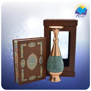 شاهنامه وزیری با گلدان 30 فیروزه جعبه چرم طلقدار (کد 190389)