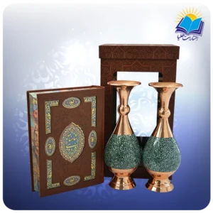 شاهنامه وزیری با دو گلدان 25 فیروزه جعبه چرم طلقدار (کد 190393)