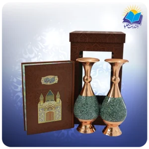 مثنوی معنوی وزیری با دو گلدان 25 فیروزه جعبه چرم طلقدار (کد 190394)